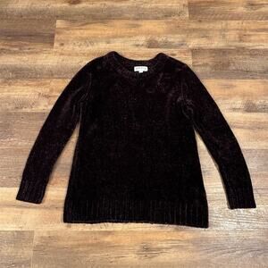 Orvis Deep Purple Plum Velour Chenille Chunky Knit Pullover Sweater L Cozy READ